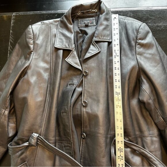 Avenue Black Genuine leather Longer Length Trench Coat Size 22 XL Oversized - Picture 6 of 10